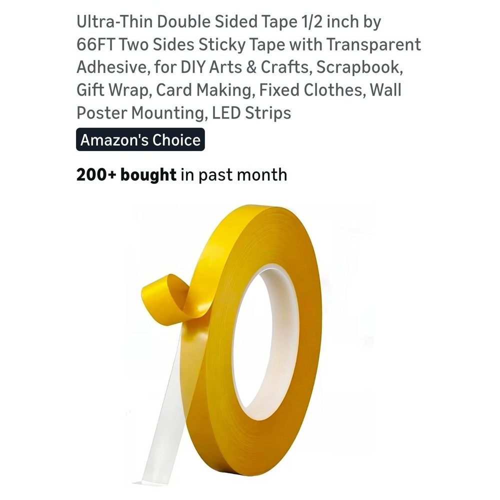 2 Pack Ultra Thin Double Sided Tape 15mm x 50m Transparent Adhesive DIY Crafts